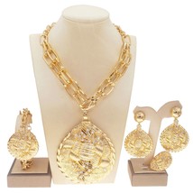 Newest Italian Golden Jewelry Set Woman Large Pendant Necklace Banquet Wedding P - £97.92 GBP