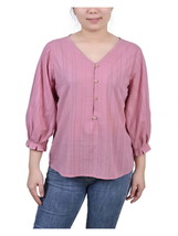 Petites Womens Ribbed Long Sleeves Button-Down Top - $9.00