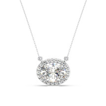 2.15 Carat F/VS1 Oval Cut Lab Grown Diamond Halo Pendant with Chain Oval... - $39,331.38 MXN