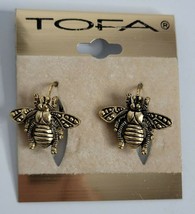 Bumble Honey Bee Insect Enamel Gold Tone Detailed Lever Back Pierced Earrings - £7.82 GBP
