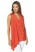 Chic Last Tango Sleeveless Asymmetrical Drape Front Top / Blouse in Tang... - £39.23 GBP