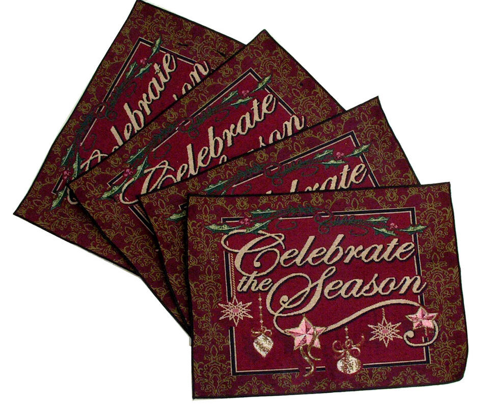 Primary image for Celebrate the Season Placemats Set of 4 Hemmed Woven Made in USA by Simply Home