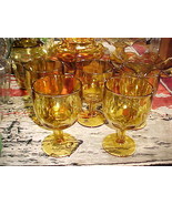 6)Large Amber ThumbPrint Glass Goblets;6¼&quot; Tall x 3¾&quot; Rim Diameter;PEDESTA - $24.99