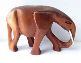 Vintage Wood Carved Elephant Figurine Size 11cm vtd - £11.68 GBP