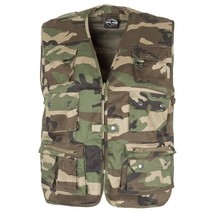 Woodland Mil-Tec Fishing Hunting Vest 14 Pockets Open Design Mesh Lined - $555.57 MXN