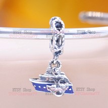 925 Sterling silver Disney Blue boat with Mickey boat anchor Dangle Charm - £13.72 GBP