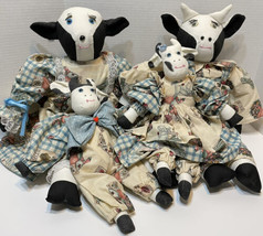 Vintage Handmade Plush Stuffed Cow Family Mom Dad Brother Sister 13 to 20  Lot 4 - £51.94 GBP
