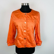 AK Anne Klein Womens Button Down Jacket Orange Collarless Ruffled Sleeves S - £15.70 GBP