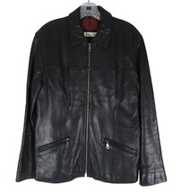Vintage Excelled Women&#39;s Black Leather Large Biker Jacket, Red Lined - £58.35 GBP