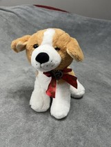 Hugfun PUPPY LOVE Beagle Dog Orange Brown White 13&quot; Soft Fur Plush Red Heart Bow - £7.06 GBP