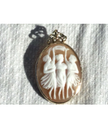 14k Yellow Gold Three Graces Cameo Pin Pendant Handmade Cameo Signed by ... - £201.50 GBP