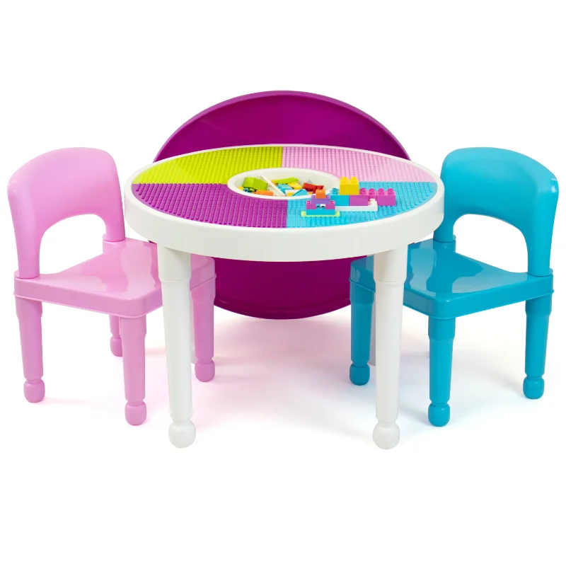 Humble Crew Kids 2-in-1 Plastic Activity Table and 2 Chairs Set, Round, ... - $184.03