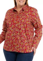 New Chaps Red Yellow Floral Cotton Non Iron Shirt Blouse Size 1X Women $69 - £46.31 GBP