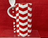 Starbucks Red &amp; White Chevron Stripe 8 oz Ceramic Mug w/ Spoon 2013 - £10.51 GBP