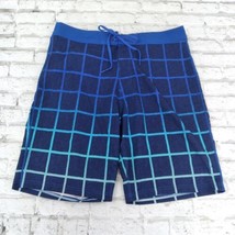 Old Navy California Board Shorts Mens 36 Blue Plaid Flat Front Swim Surf Beach - £13.89 GBP