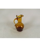 Vintage Miniature Hand Blown Pitcher Crackle Glass Amber 4 7/8&quot; Applied ... - £3.04 GBP