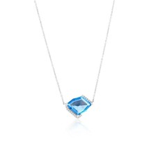 14K White Gold, 2.57ct Blue Topaz, Diamond Necklace - 17 Stones - £937.05 GBP