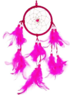 PINK DREAMCATCHER 3.5&quot; X 10&quot; GI704  webbing real feathers beads dream catcher  - $10.92