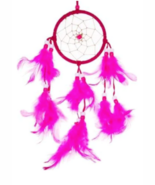 PINK DREAMCATCHER 3.5&quot; X 10&quot; GI704  webbing real feathers beads dream ca... - $10.92