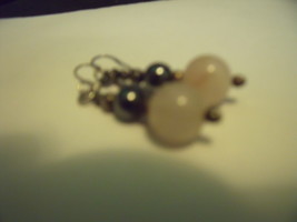 Handcrafted French Wire Earrings with Black Pearl and Pink Jade - £8.97 GBP