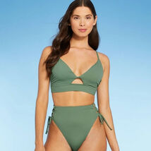 NWT Shade &amp; Shore Women's Longline Cut Out Bikini Top Green size 36DD - $14.24