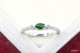Natural Tourmaline Engagement Ring, 925 Sterling Silver Green Tourmaline dainty  - £25.54 GBP