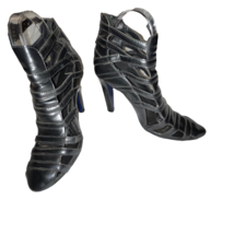 Rebecca Minkoff Black Strappy High Heel Cage Booties Pumps Shoes 9M Metallic Sil - £25.80 GBP