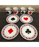 I. Godinger &amp; Co Playing Card Snack Plates &amp; Coffee Mugs ~ Complete Set ... - £37.95 GBP