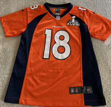 Nike Denver Broncos Football Boys Orange Jersey Super Bowl Manning 18 10-12 - £35.25 GBP