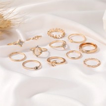 LETAPI Boho Vintage Gold Color Knuckle Rings For Women Crystal Geometric Female  - £7.21 GBP