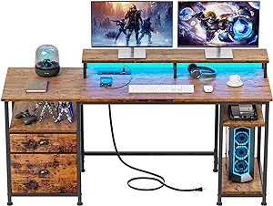 61&quot; Computer Desk With Power Outlet And Usb Ports, Large Desk With Shelv... - $277.99