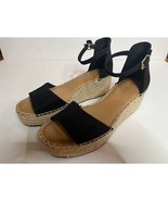 Kelly &amp; Katie Black Suede Platform Espadrille Sandals Ankle Strap Wedge 9M - $24.92 CAD