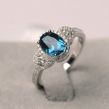 3CT Natural London Blue Topaz Ring 925 Sterling Silver Gemstone Ring For Women - $56.99