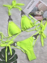 Womens Neon Green Halter Bikini with Rhinestones 2024 Collection - £50.30 GBP