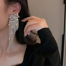 Long Tassel Geometric Drop Earrings Oversize Flowers Crystal Earrings Jewelry - £11.10 GBP