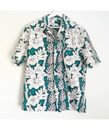Vtg Royal Hawaiian Creations Aloha Shirt Teal Green White Floral Lei Sur... - $27.41 CAD