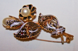 Vintage Gold Metal Enameled, Pearl Decorated Brooch Pin-Lot P 19 - £8.83 GBP