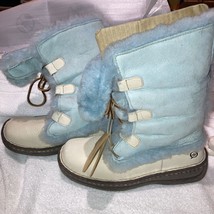 BORN Women&#39;s WHITE Leather Light Blue Shearling Ankle Snow Boots - Size ... - £49.87 GBP