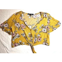 One Clothing Shirt Womens Small Yellow Floral Blouse Cropped Front Tie B... - $110.60 MXN