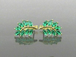 Pendientes de botón de arte fino con hoja de esmeralda de talla marquesa de... - £80.27 GBP