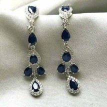 4.10Ct Pear Cut Simulated Sapphire Drop Dangle Earring Gold Plated 925 Silver - £142.43 GBP