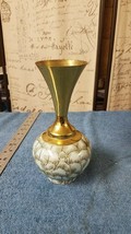 Vintage Delft Holland Hand Painted Teal Porcelain Brass  Bud Vase - $15.68