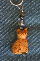 Judy Strobel Carved Picture Jasper Cat Sterling Silver Pendant Necklace 22&quot; - £15.92 GBP