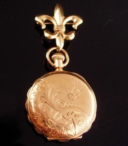 Antique bird 14KT yellow Gold Pocketwatch &amp; 14kt fleur de lis watch brooch - £999.19 GBP
