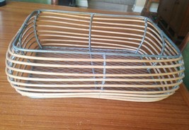 Vintage Wire Metal Wicker Cane Rectangular Basket for Table, Eggs 9&quot; x 11&quot; x 4&quot; - £30.62 GBP