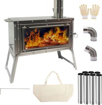 Leisu Tent Stove Portable Outdoor Wood Burning Stove With, Stainless Steel - £112.44 GBP