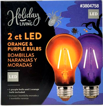 2 Clear Glass LED Light Bulbs Orange &amp; Purple Halloween Decorations  - £8.79 GBP