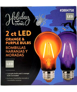 2 Clear Glass LED Light Bulbs Orange &amp; Purple Halloween Decorations  - £8.69 GBP