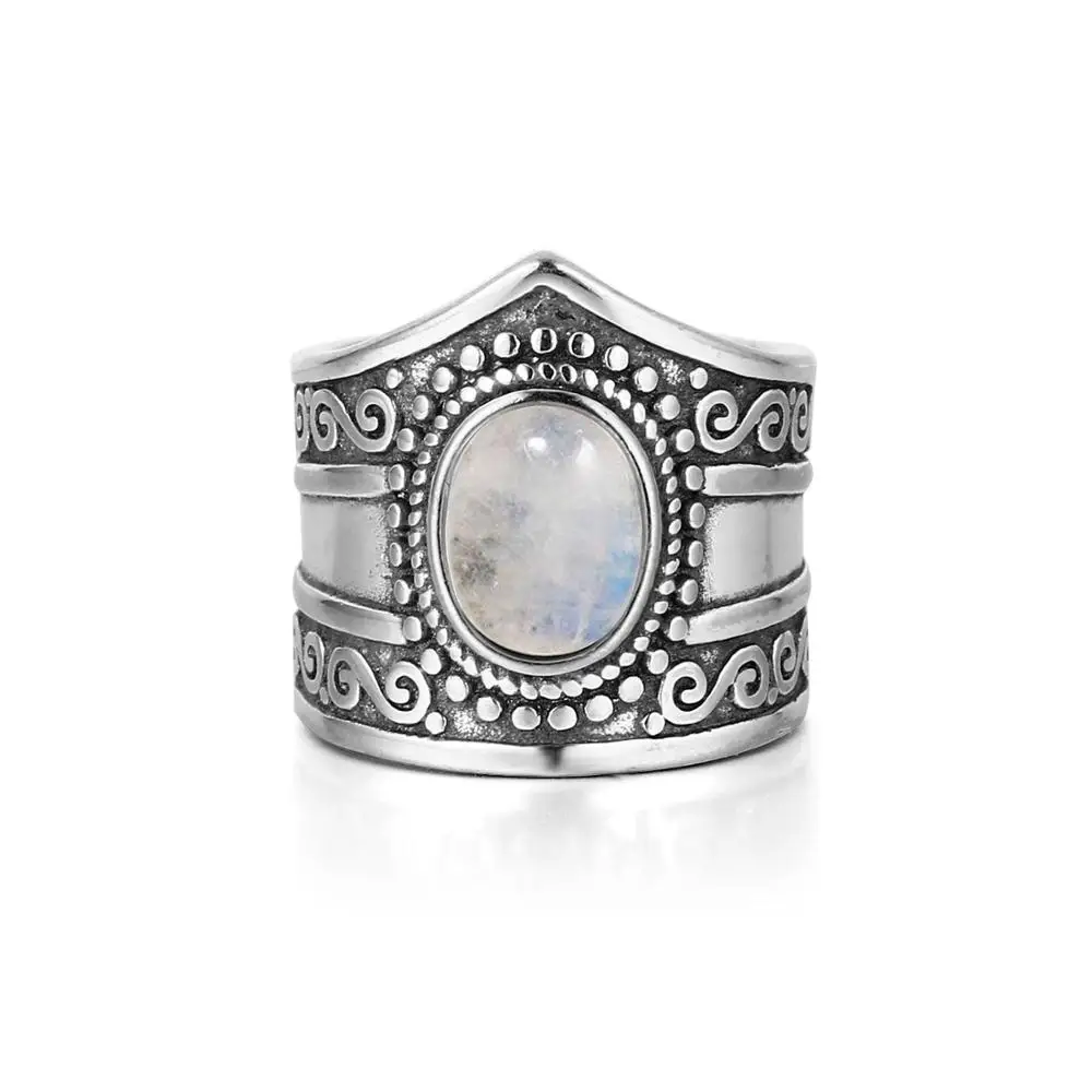 Vintage Fine Jewelry  7*9MM Big Natural Rainbow Moonstone Rings Silver Ring For  - £17.37 GBP