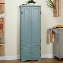 Blue Wood Pantry Storage Cabinet Shelves Laundry Closet 4 Door Organizer... - $527.99